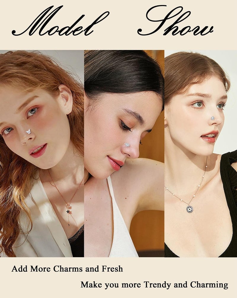 Tornito 16Pcs Nose Rings L Shaped Nose Stud Stainless Steel Butterfly Flower Leaf Heart Moon Dangle Nose Stud Ring Body Piercing Jewelry for Women Men 20G Pink Blue Clear CZ - Image 4